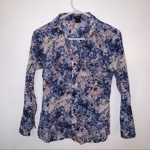 Ann Taylor Long Sleeve Blouse Blue and Pink Floral